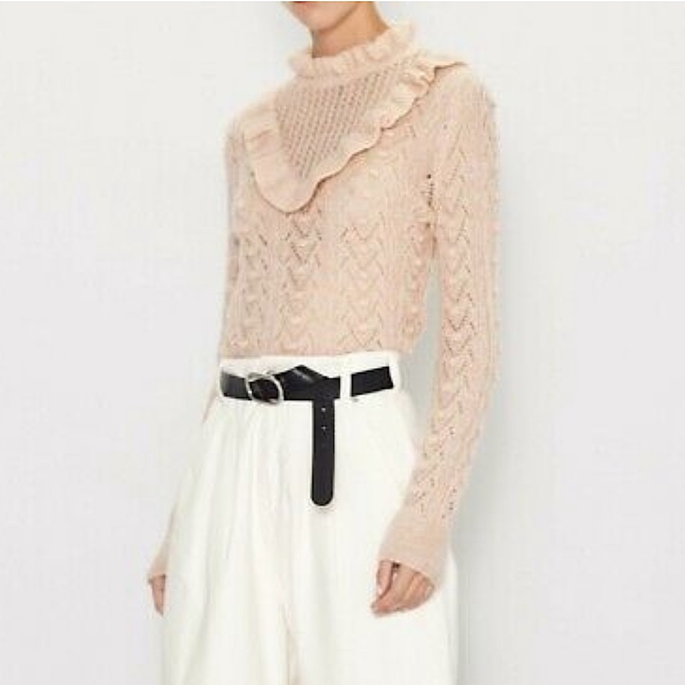 🌸 Zara Pointelle Knit Sweater with Ruffles